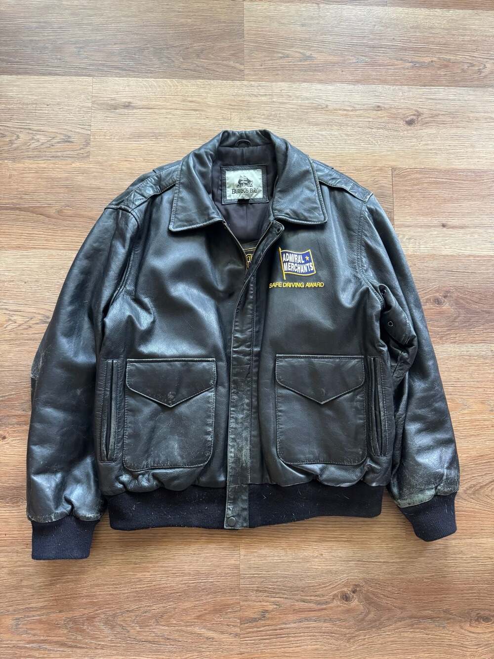 Vintage Burk's Bay Admiral Merchants Leather Bomber Jacket